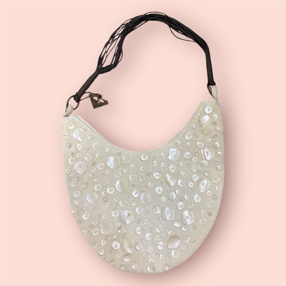 Vintage Roxy Mother of Pearl Shells Embellished Hobo Bag